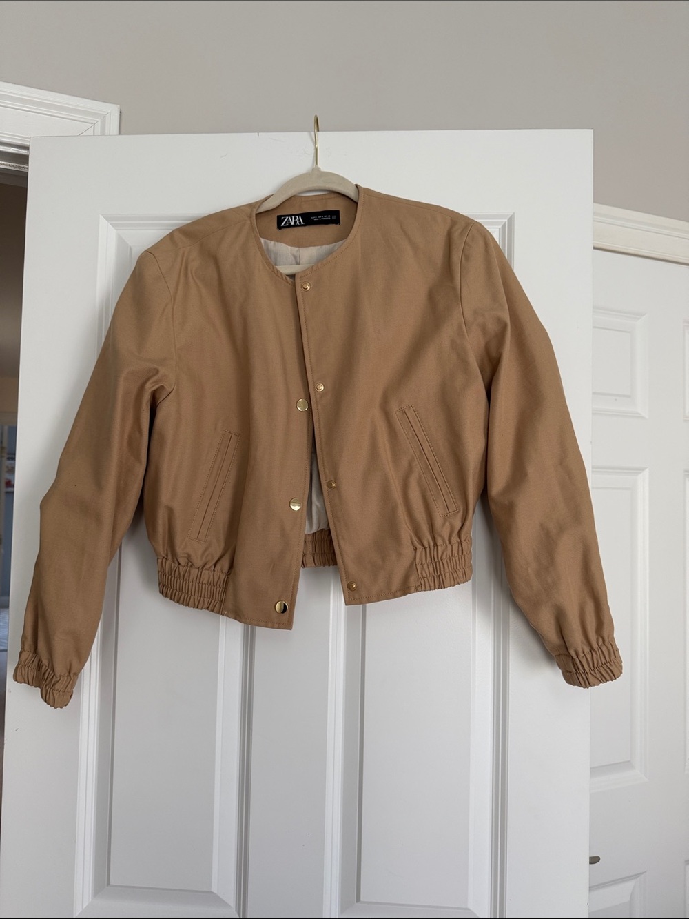 Zara Camel Cropped Bomber Jacket